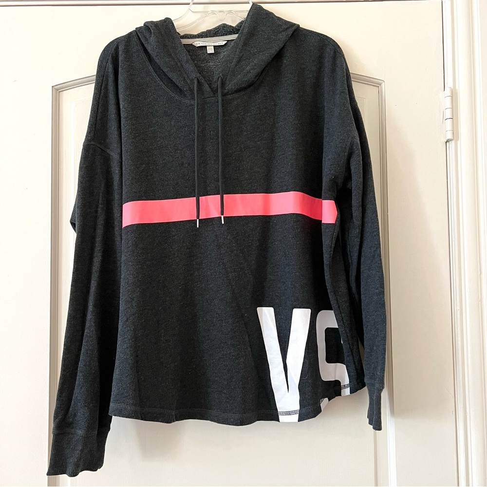 VS Logo Victorias Secret Gray Hoodie with Pink Stripe XL